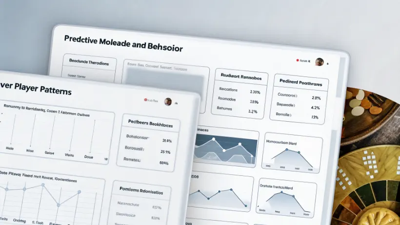 Data analytics dashboard showing predictive models and player behavior patterns in casino environment